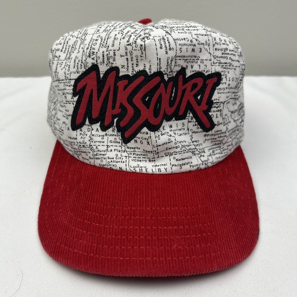 VTG 90s Missouri State Map All Over Print Snapback Hat USA Made Corduroy Brim